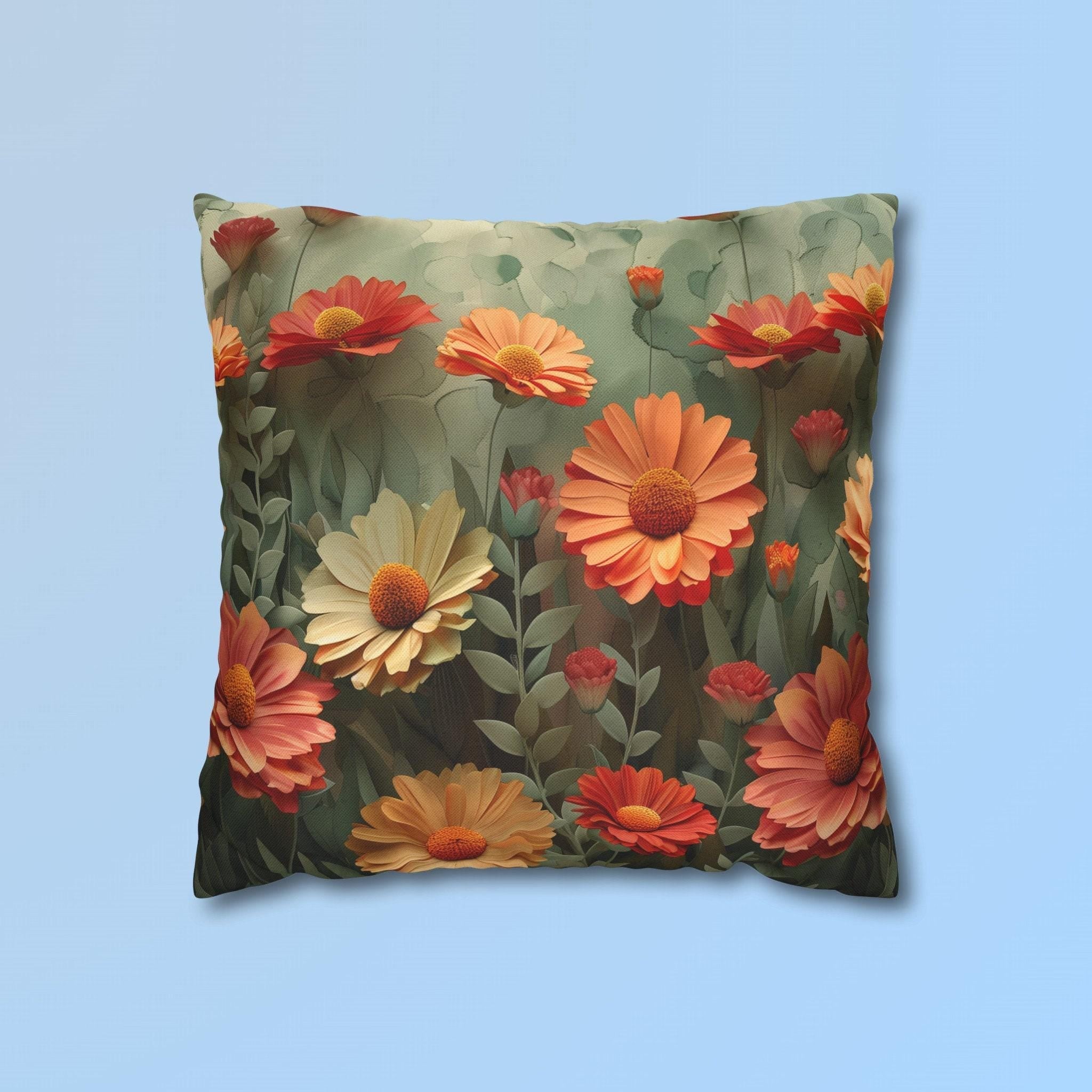 Vibrant Coneflower Floral Pillow Cover: 3D Realistic Nature-Inspired Cushion Case for Home Decor