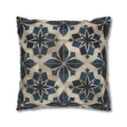 Moroccan Tile Pattern Square Pillowcase, Navy Blue Beige Geometric Design Decorative Cushion Cover