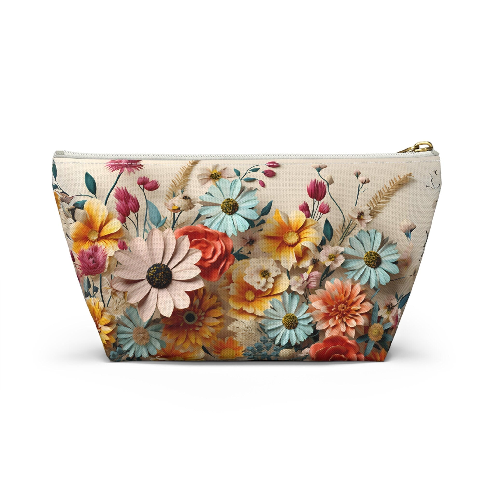 Vibrant Floral Accessory Pouch: Travel Cosmetics Bag, Zippered Makeup Case, Gift for Mom