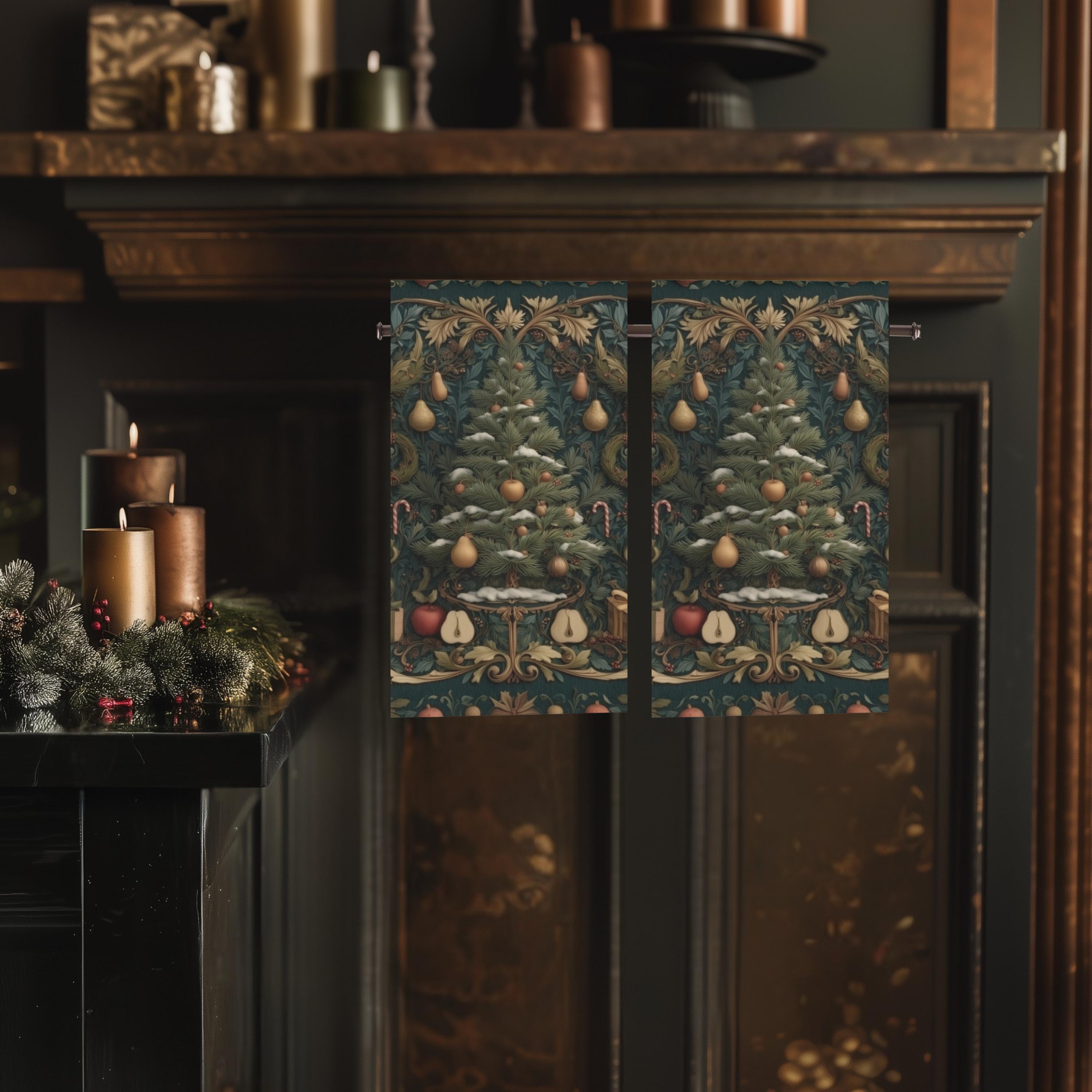 William Morris Christmas Tree Hand Towel: Vintage Style Holiday Tea Towel