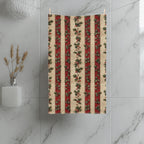 Striped Holly Christmas Hand Towel: Red Green Cream Holiday Botanical Winter Decor