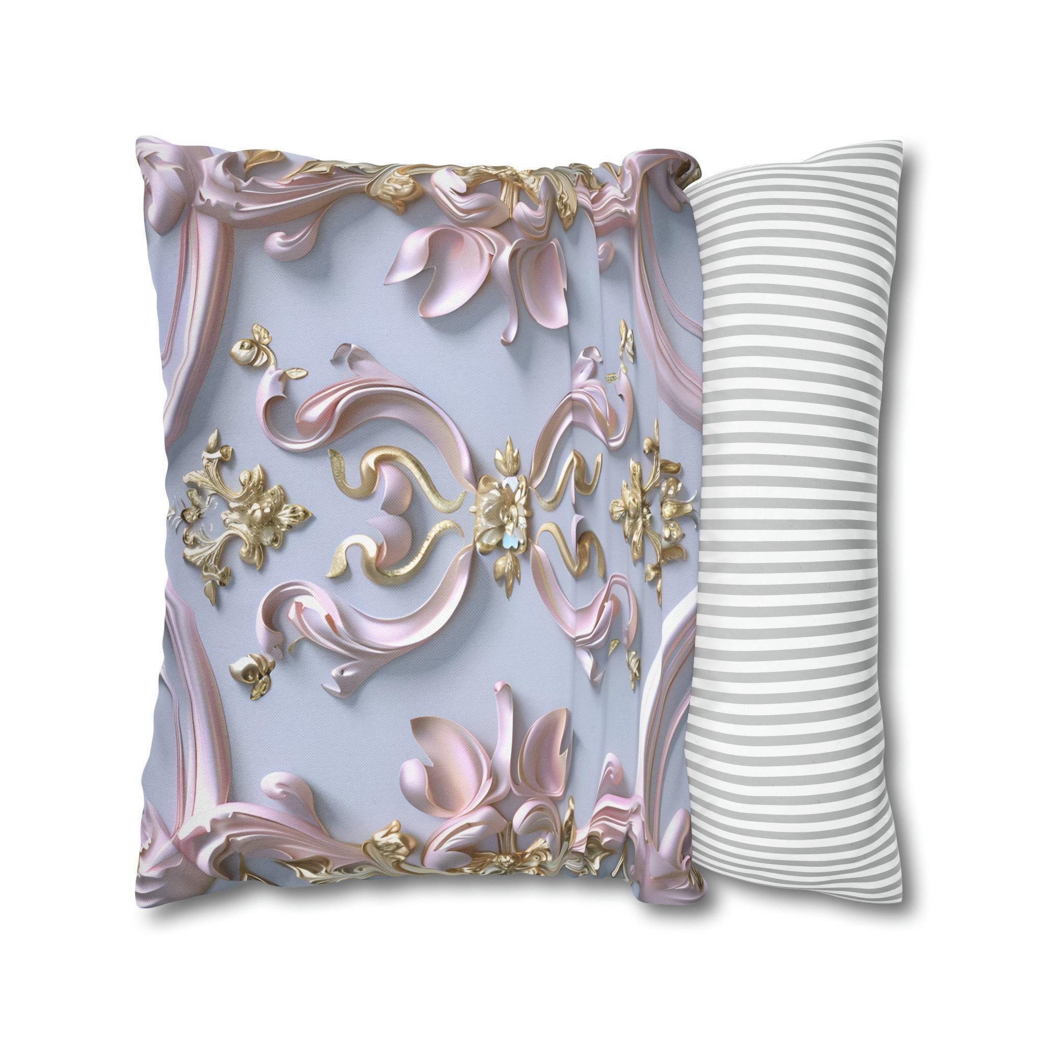 Pastel Pink Rococo Pillow Cover: Gold Accent Coquette Decor