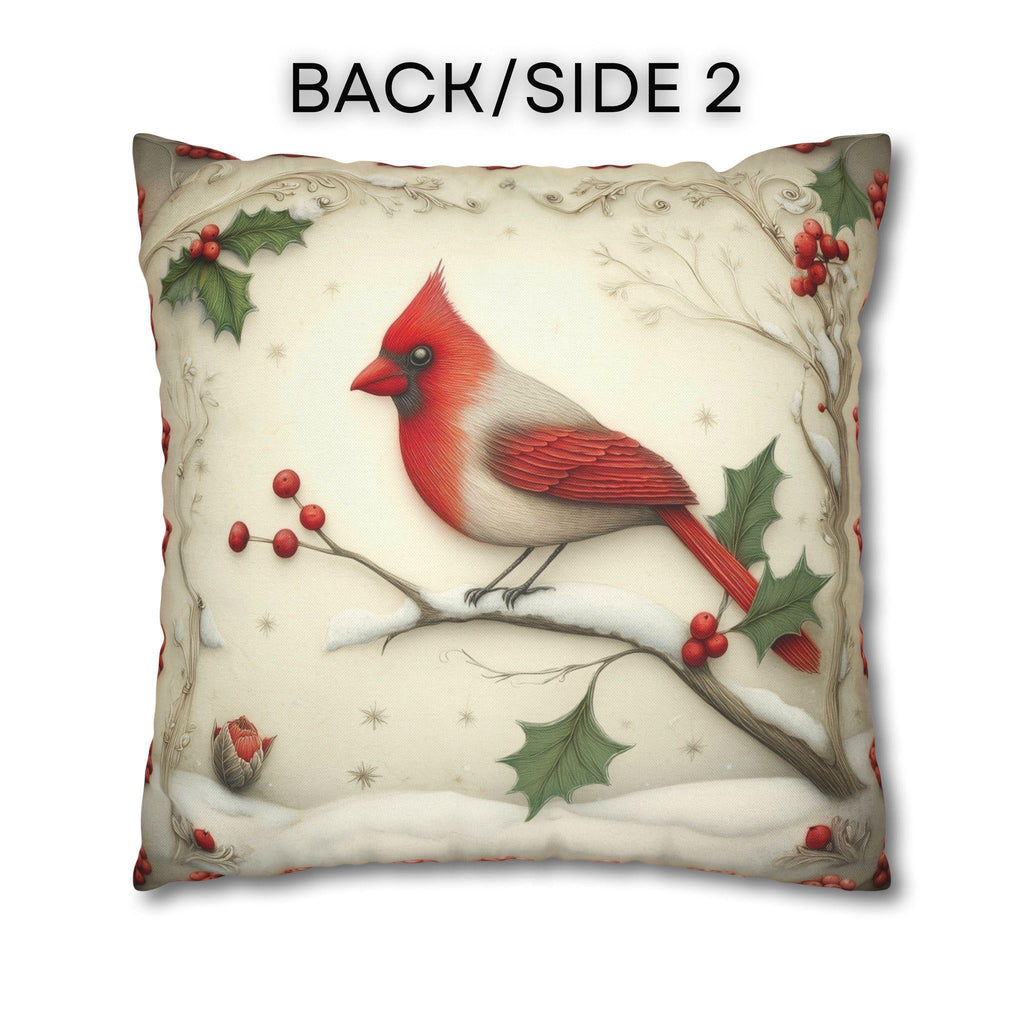 Cardinal in Winter Pillow Cover: Vintage Style Holiday Bird & Snowy Branches Accent