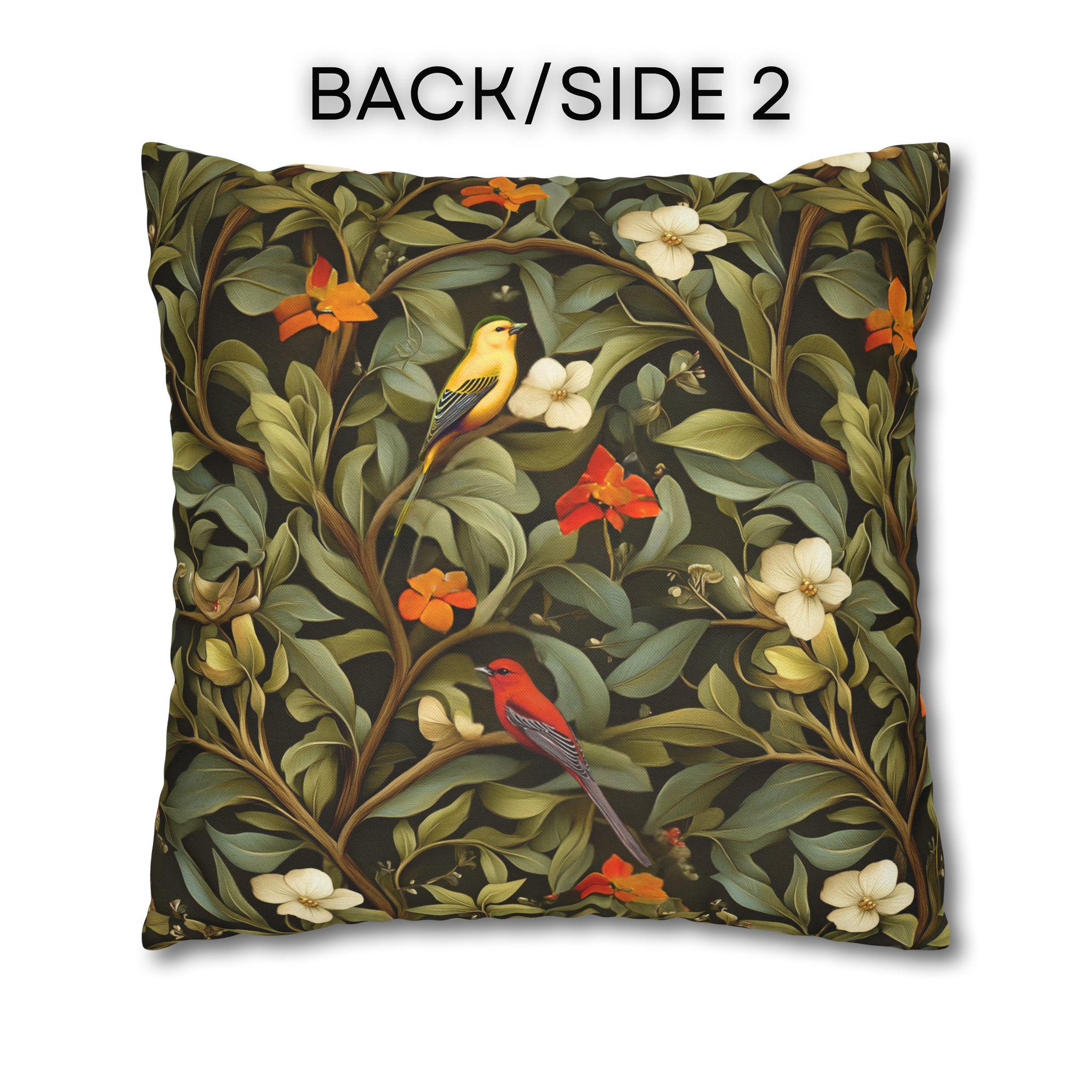 William Morris Inspired Autumn Songbird Pillow Cover: Olive and Pumpkin Arts & Crafts Heritage Design