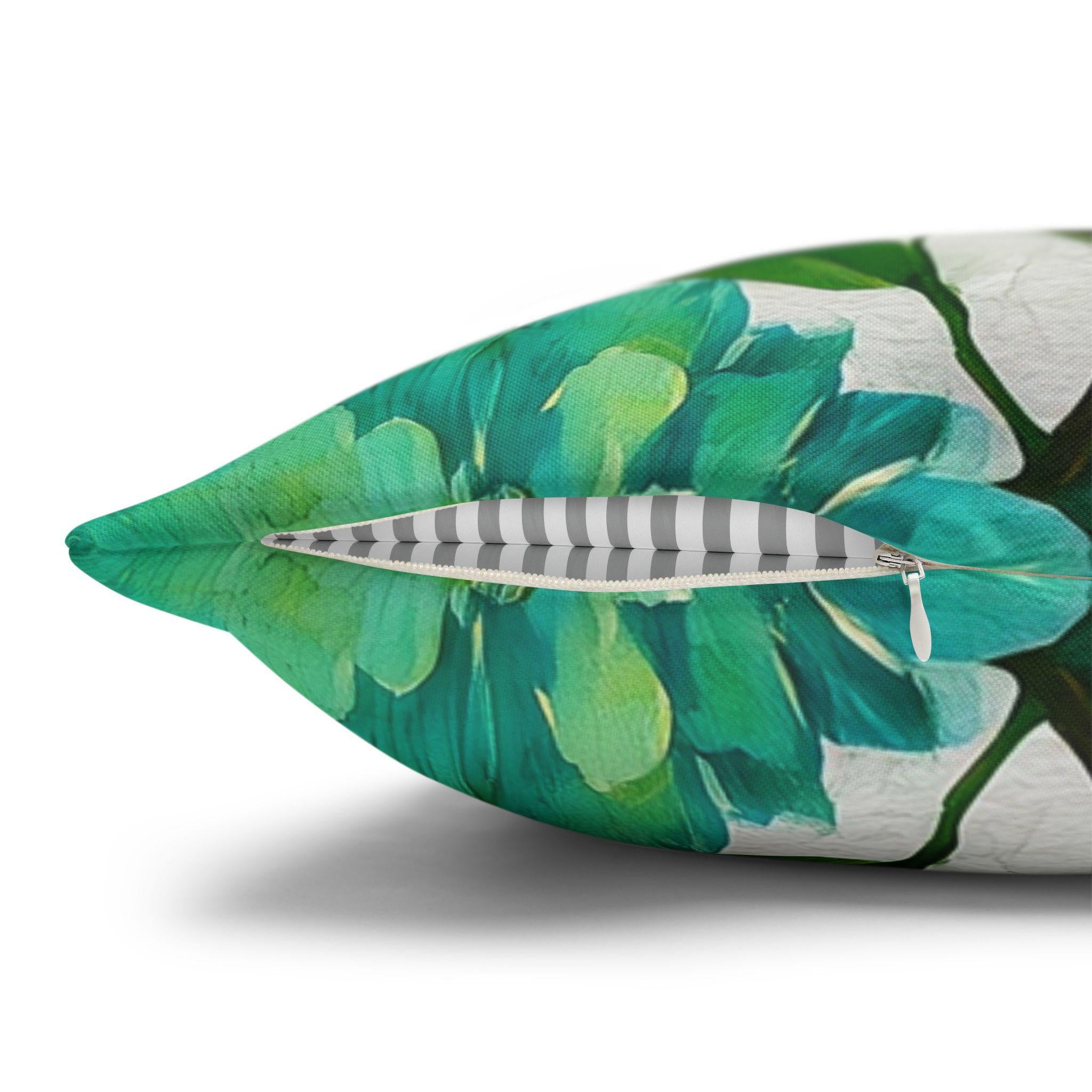 Chinoiserie Bird Pillow Cover: Teal Green Watercolor Floral Cushion