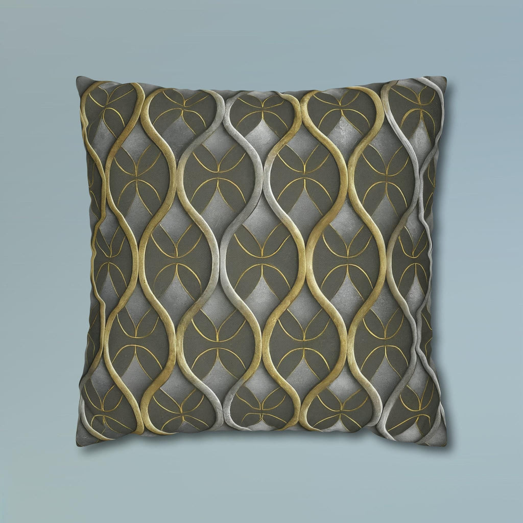 Art Deco Pillow Cover: Metallic Gold Trellis, Dark Gray Cushion