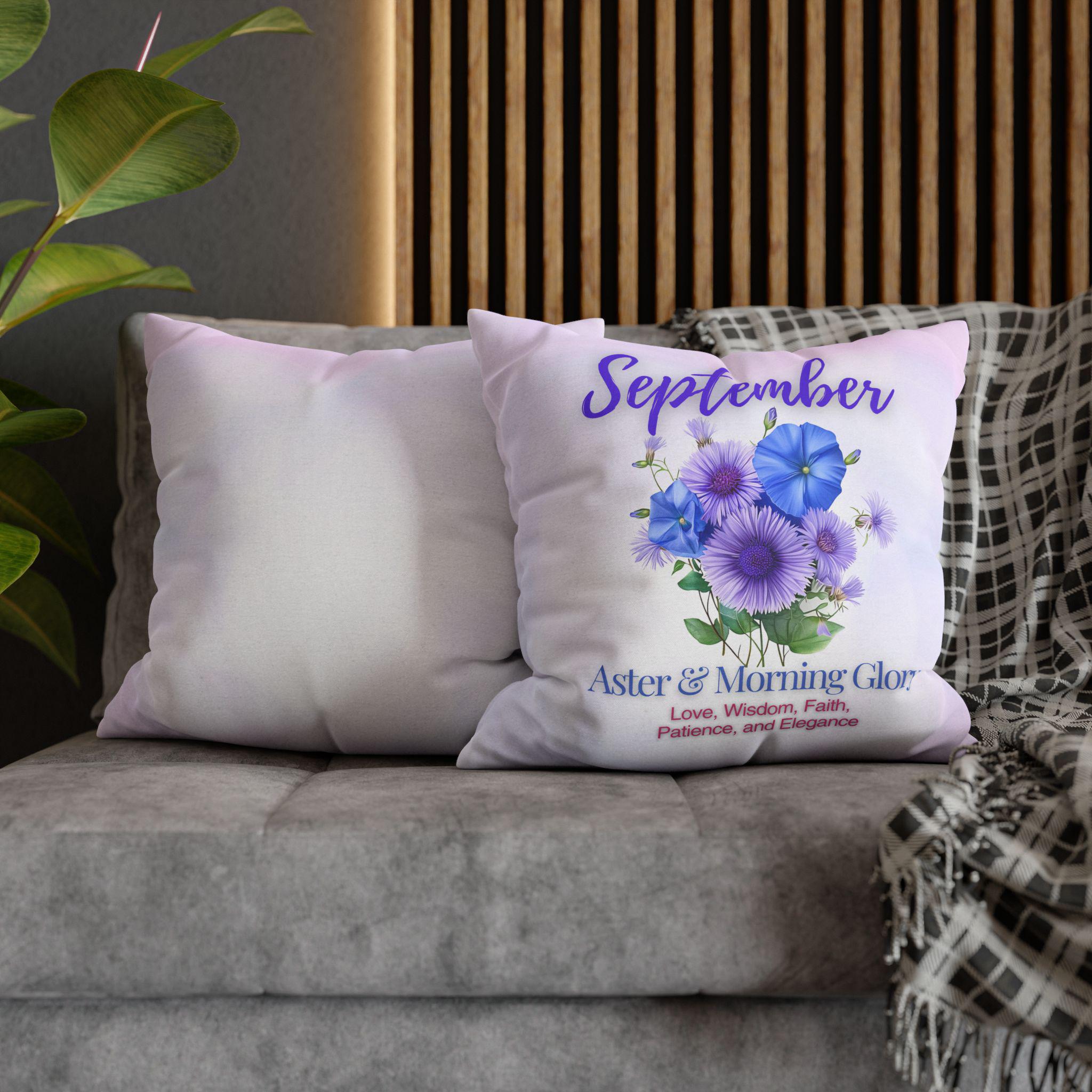 September Birth Flower Pillow Cover: Aster & Morning Glory Design - Elegant Floral Home Decor Gift
