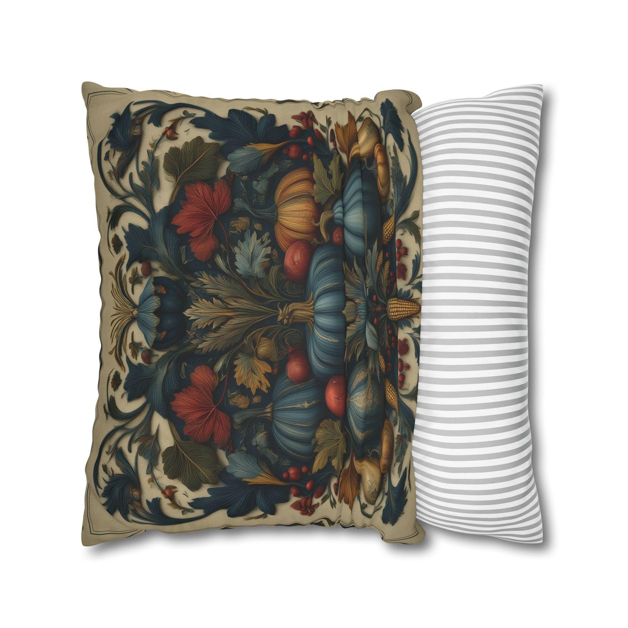 William Morris Autumn Pillow Cover: Slate Blue Cranberry Tapestry