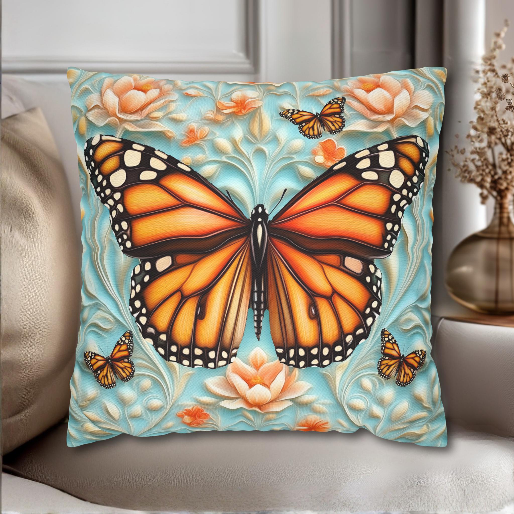 William Morris Decorative Throw Pillow Cover: Vintage Style Monarch Butterfly Botanical