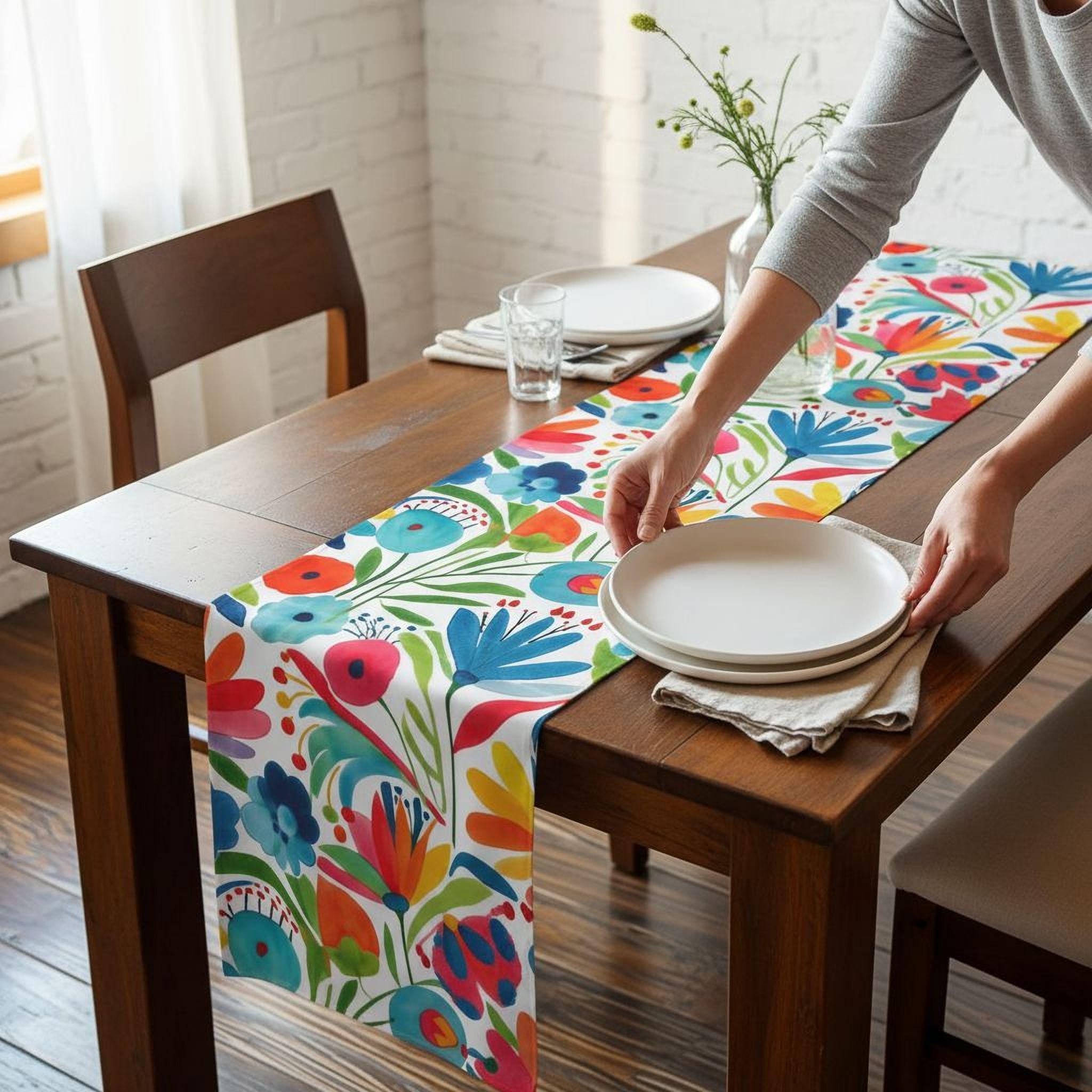 Otomi Table Runner: Inspired by Colorful Mexican Folk Art Floral Decor