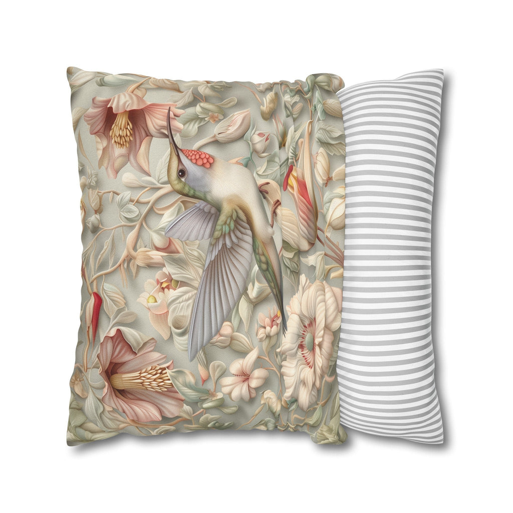 William Morris Hummingbird Pillow Cover: Vintage Style Floral Art, Pastel Green