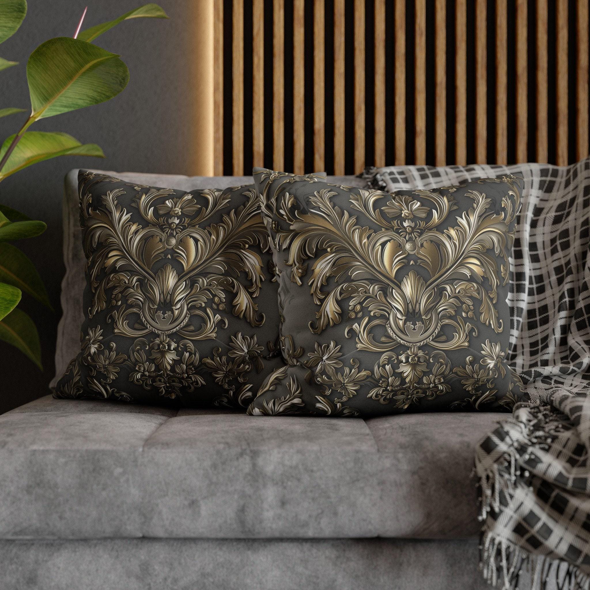 Baroque Pillow Cover: Metallic Gold Acanthus Floral Design