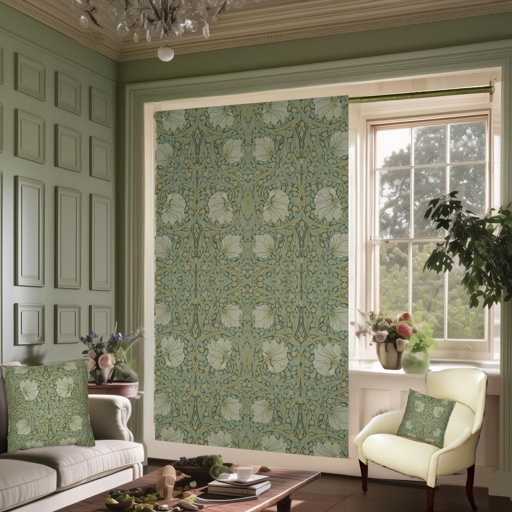 Blackout Curtain Panel: William Morris Pimpernel - Sage Green, Vintage Style