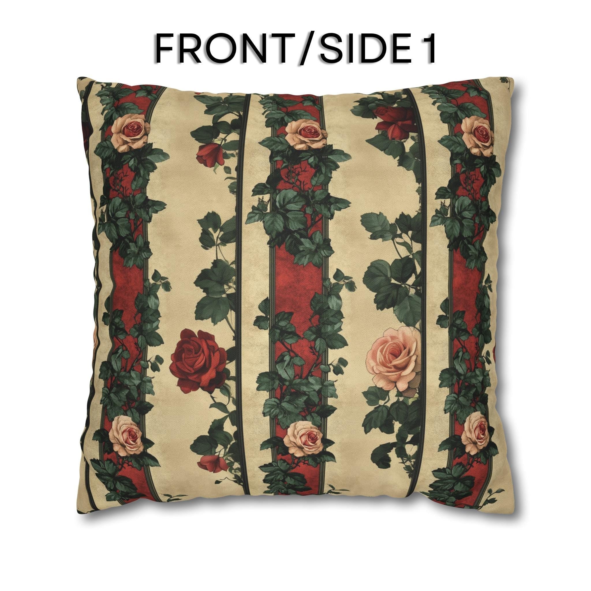 Roses & Stripes Throw Pillow Cover: Vintage Style Romantic Cottagecore Floral