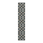 Moroccan Tile-Inspired Table Runner Geometric Pattern, Navy Blue Beige