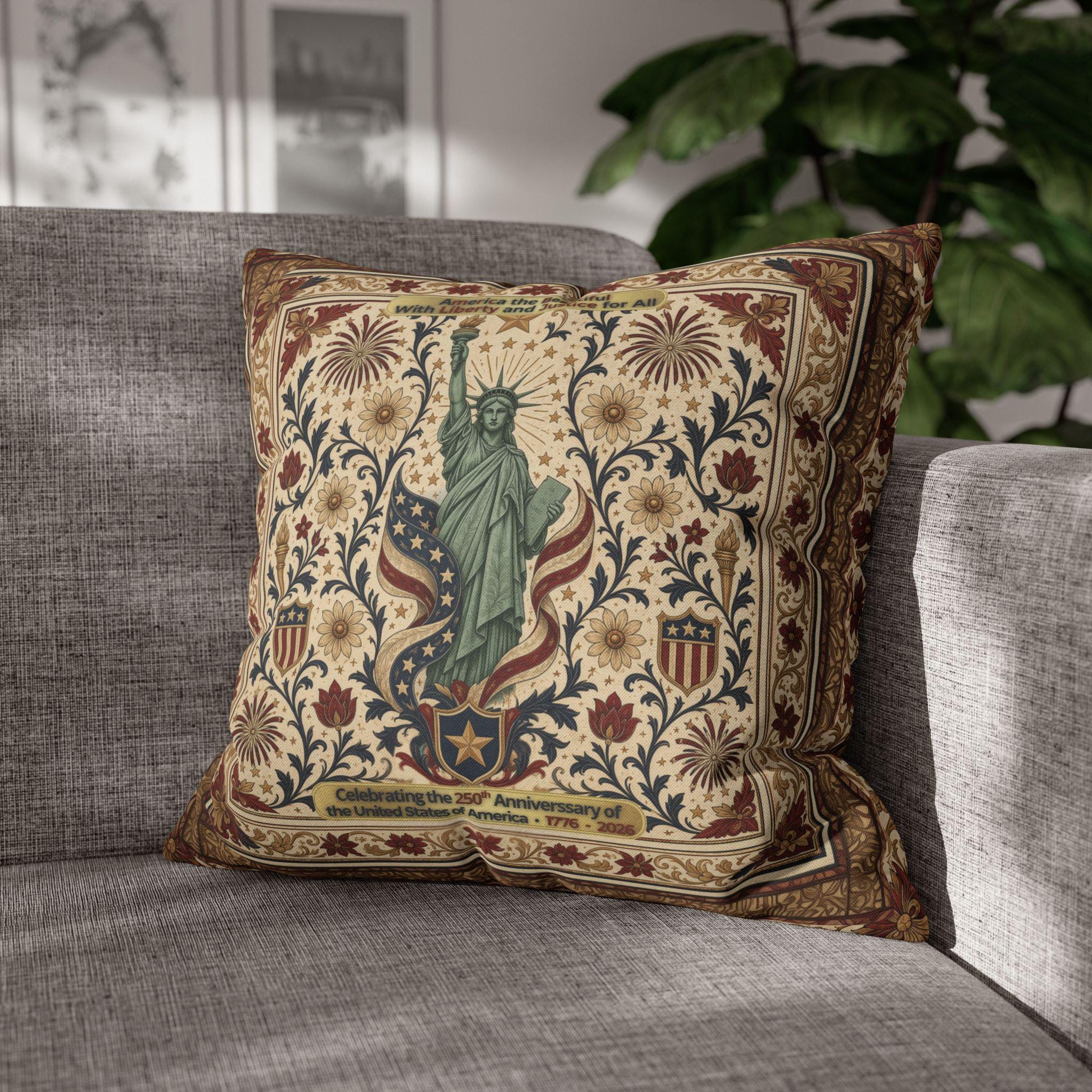 Patriotic Statue of Liberty Pillow Cover: Americana Heritage Design