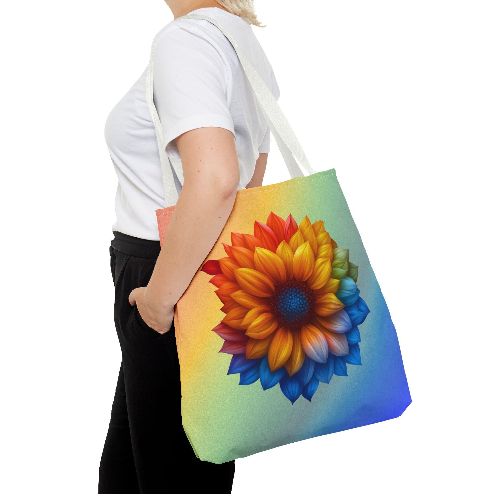 Vibrant Sunflower Rainbow Tote: Eco-Friendly Floral Market Bag for Nature Lovers & Beach Trips