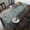 Elegant Chinoiserie Table Runner: Blue-Teal Gradient Cherry Blossom Design for Modern Dining Decor