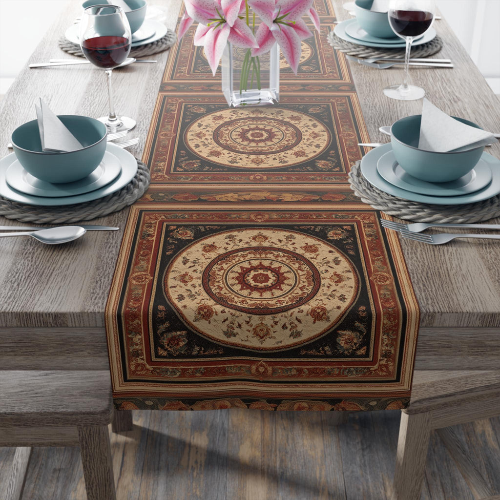 Persian Table Runner: Inspired by Antique Medallion Rug Design in Warm Rust and Cream