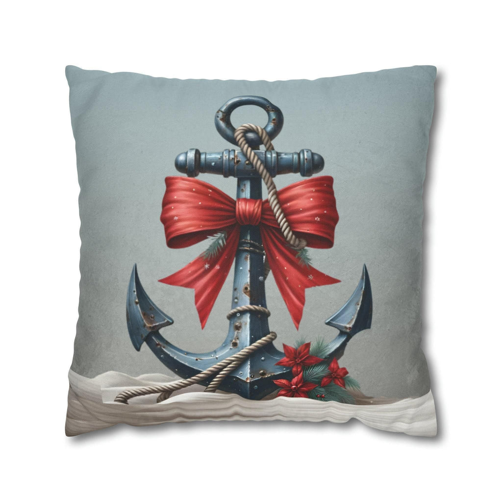 Rustic Ship's Anchor Christmas Pillow Cover: Nautical Holiday Decor
