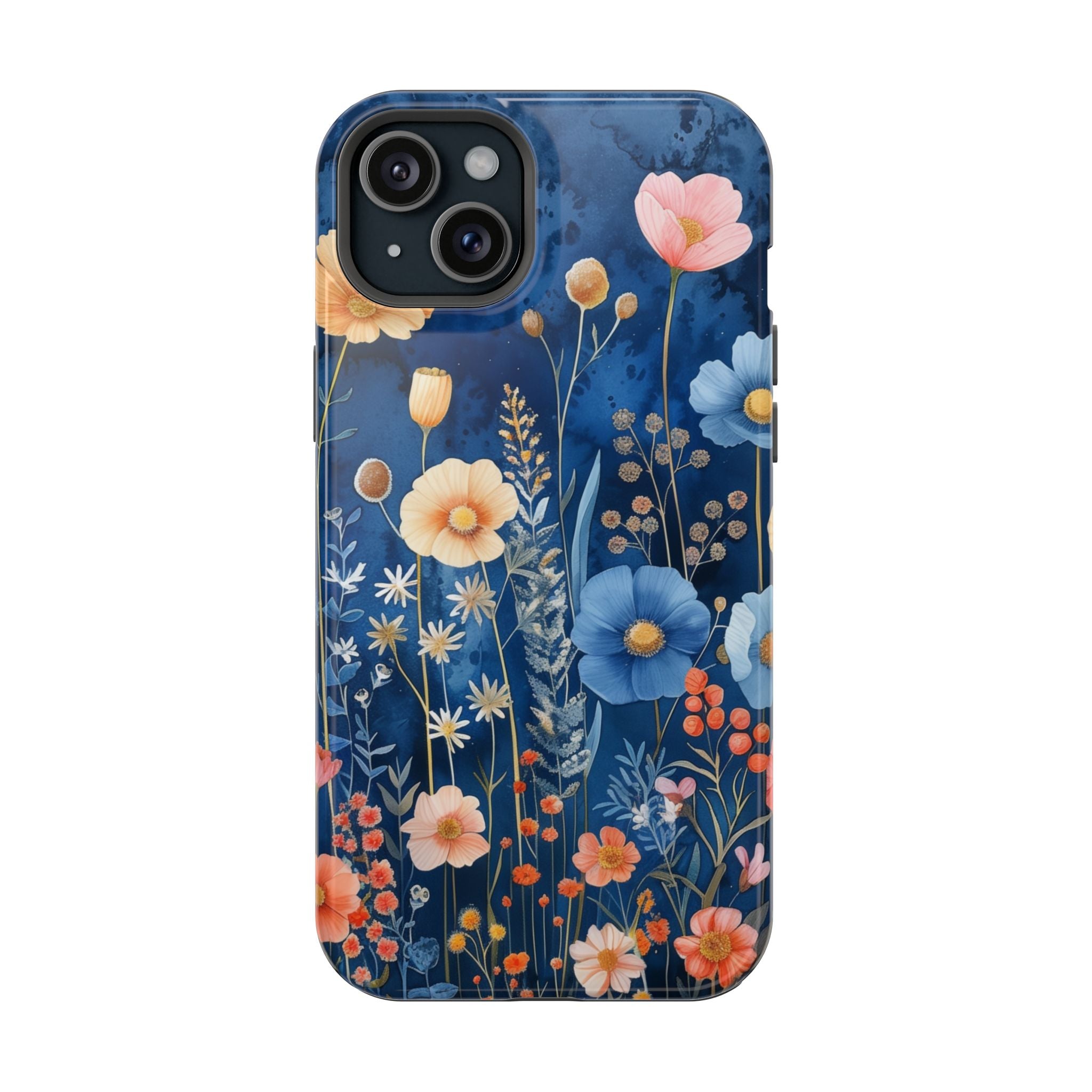 Blue Wildflower MagSafe iPhone Case: Dreamy Floral Design 14 15 16 Pro Plus Max