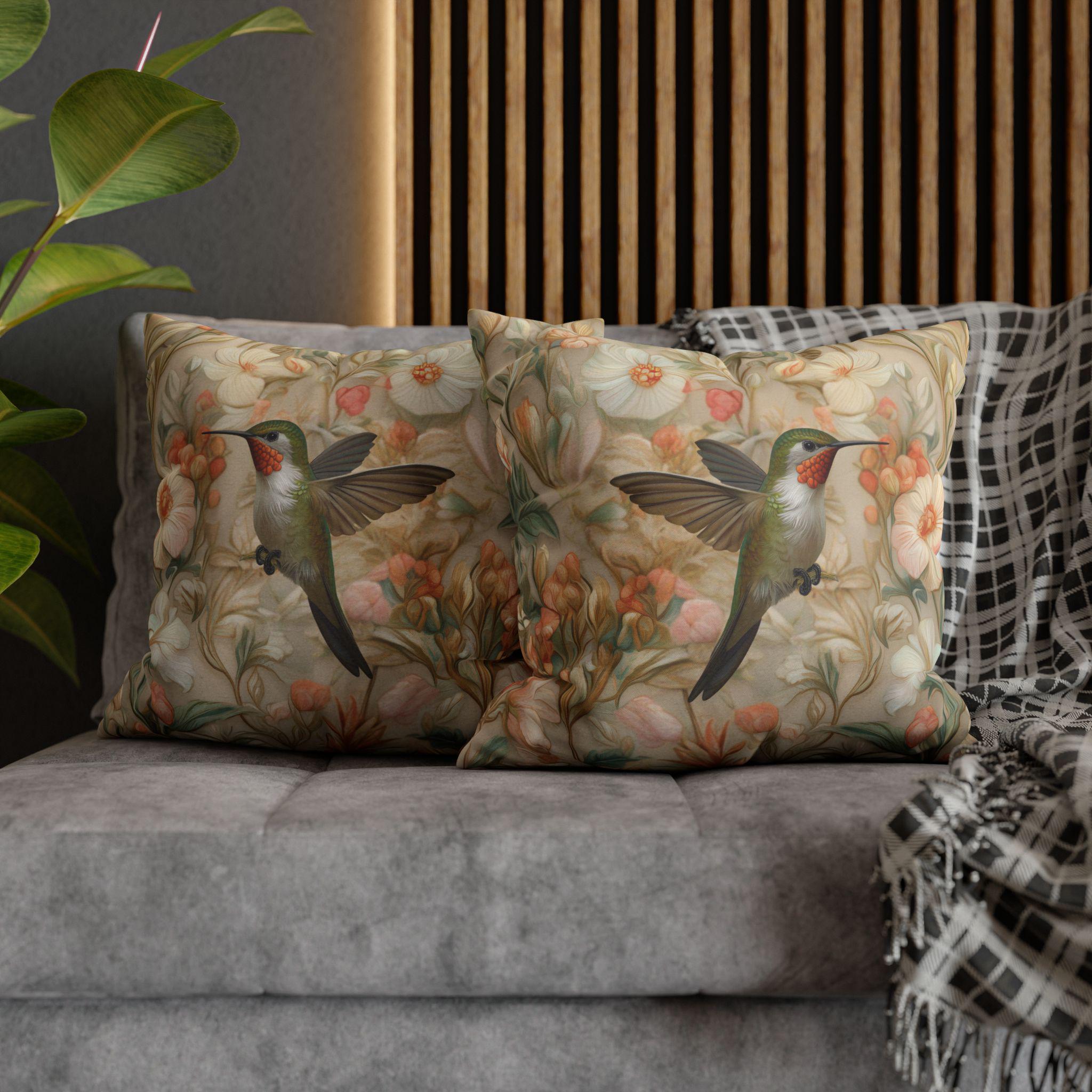 William Morris Hummingbird Pillow Cover: Peach Vintage Style Garden Cushion