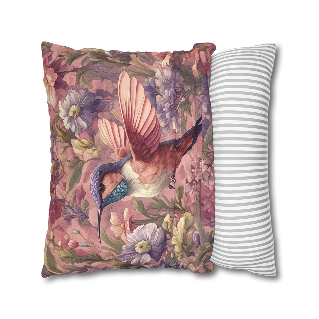 Vintage Style Blush Hummingbird Pillow Cover: William Morris Pink Botanical Floral Cushion Accent