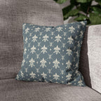 Elegant Fleur de Lis Pillow Cover: French Chateau Diamond Lattice Pattern in Soft Blue-Gray
