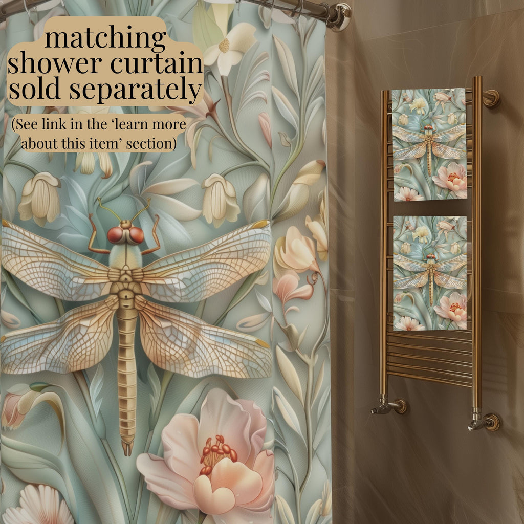 William Morris Dragonfly Hand Towel: Blue, Gold Wings Pink, Cream Flowers Elegant Nature Design