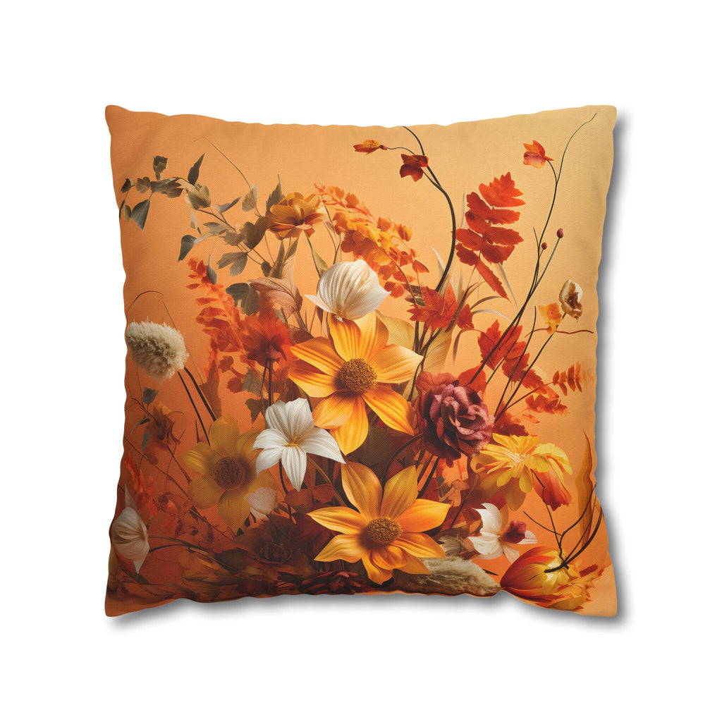 Light Pumpkin Orange Fall-Themed Wildflower Decorative Throw Pillow Cover