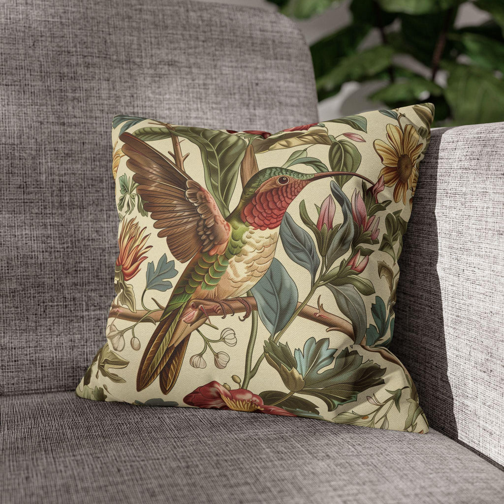Vintage  Style William Morris Hummingbird Botanical Pillow Cover: Traditional Floral Bird Cushion Home Accent