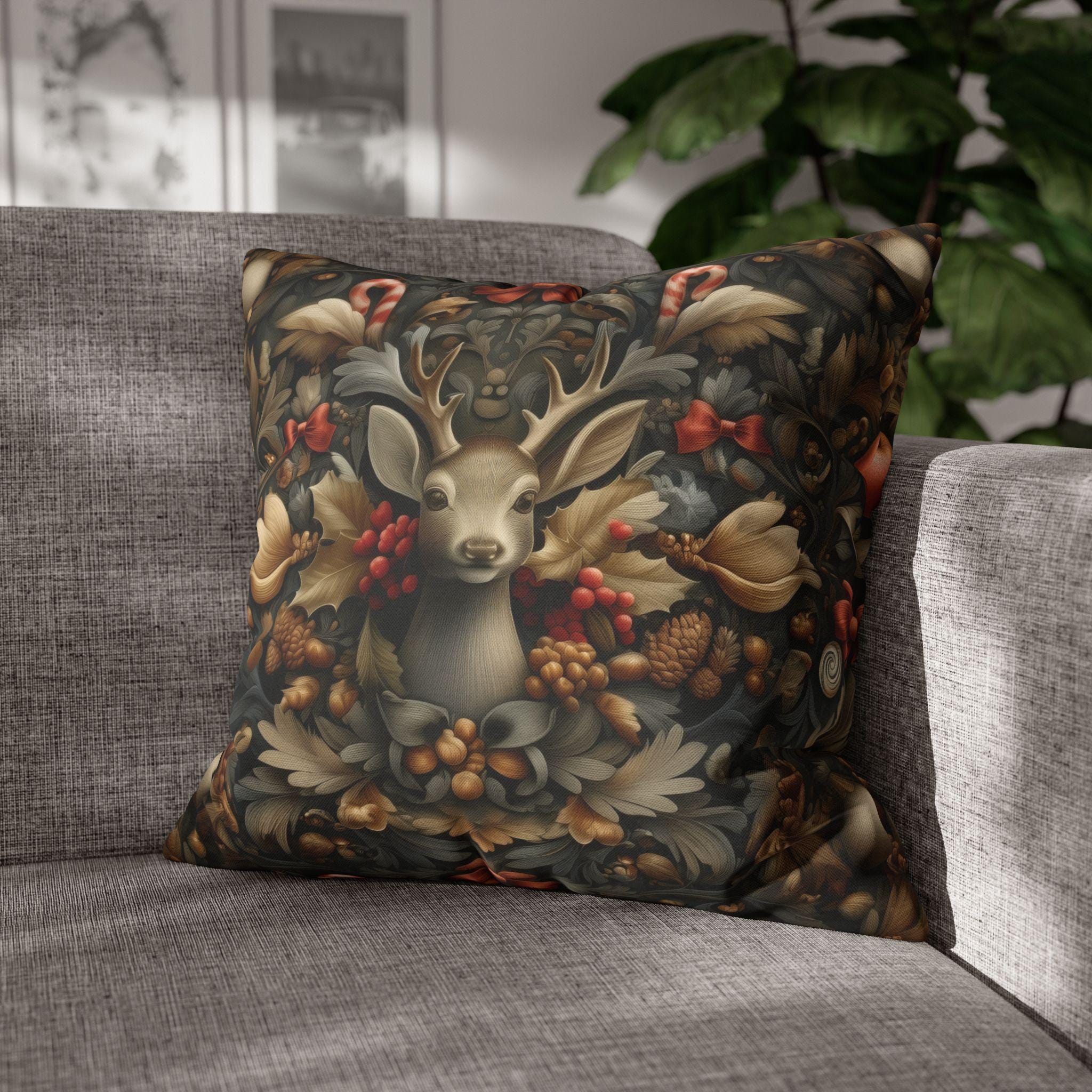 William Morris Deer Christmas Pillow Cover: Woodland Holiday Accent