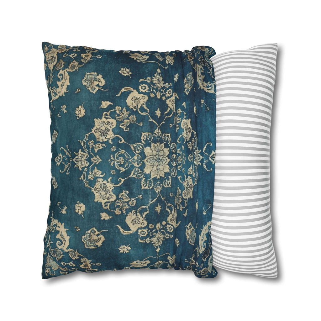 Vintage Teal Medallion Pillow Cover: Persian Rug Print Cushion