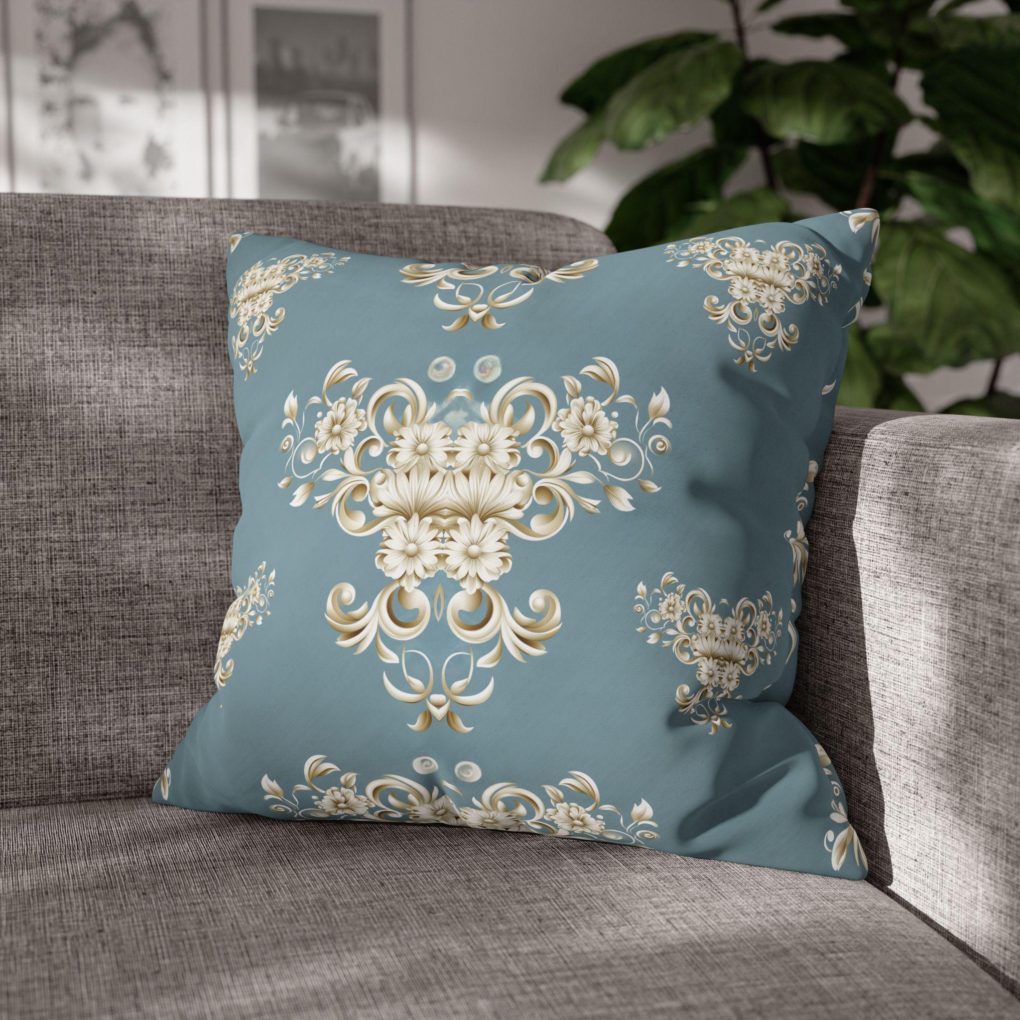 Damask Pillow Cover: Soft Gold Floral, Muted Blue-Gray, Regal Home Decor