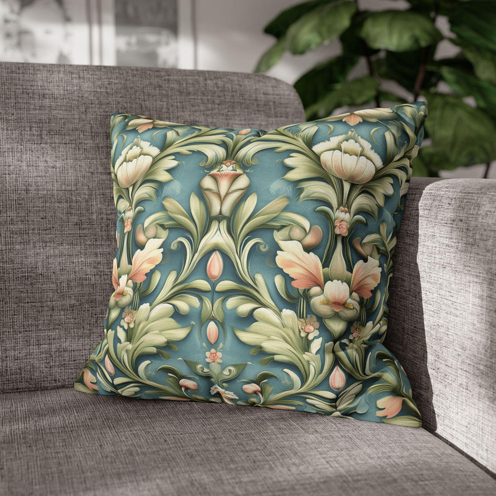 William Morris Inspired Pillow Cover: Teal Floral Botanical Cushion