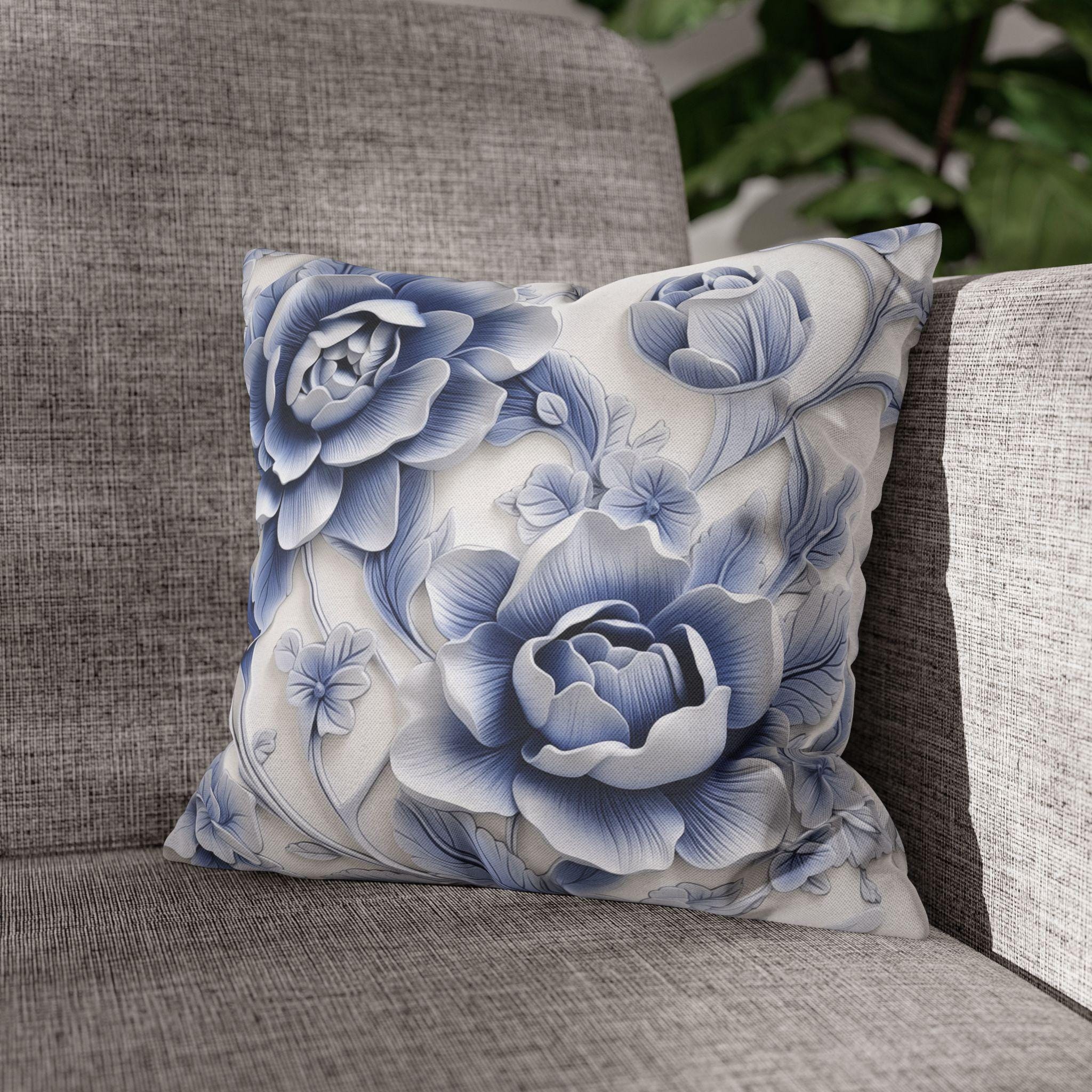 Elegant Blue & White Chinoiserie Peony Pillowcase: Asian-Inspired Floral Cushion Cover for Home Decor