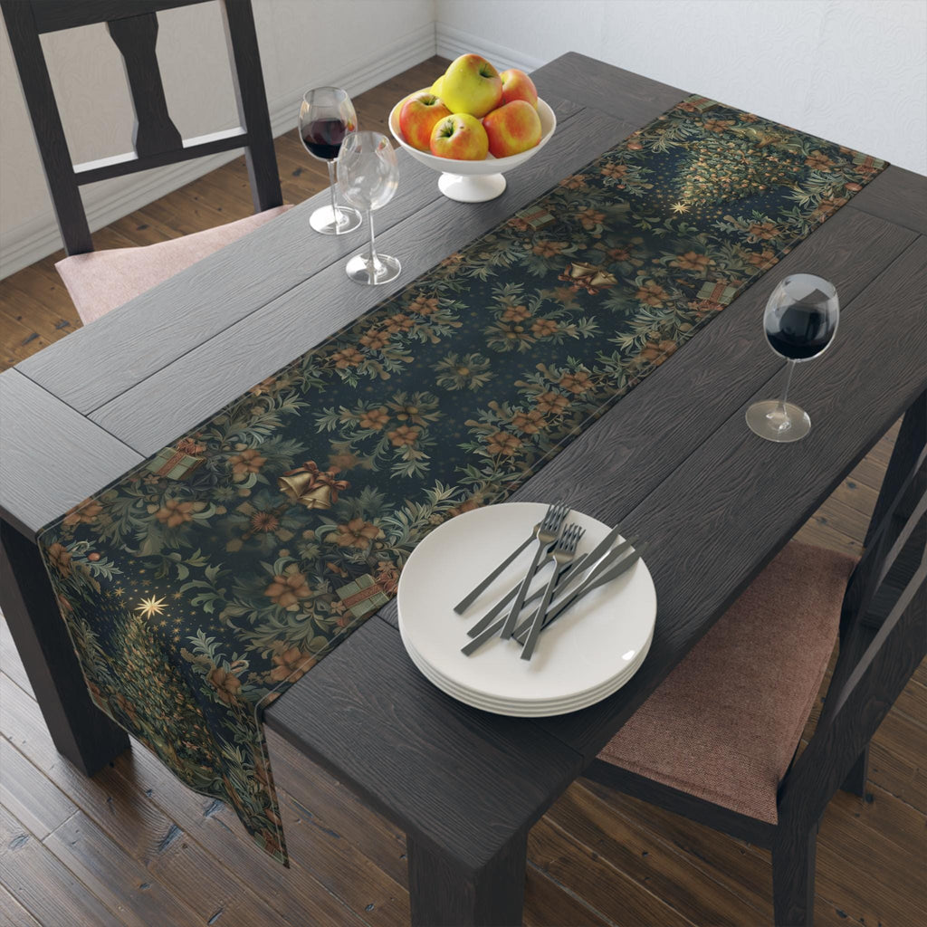 William Morris Christmas Table Runner: Victorian Floral, Deep Green & Red