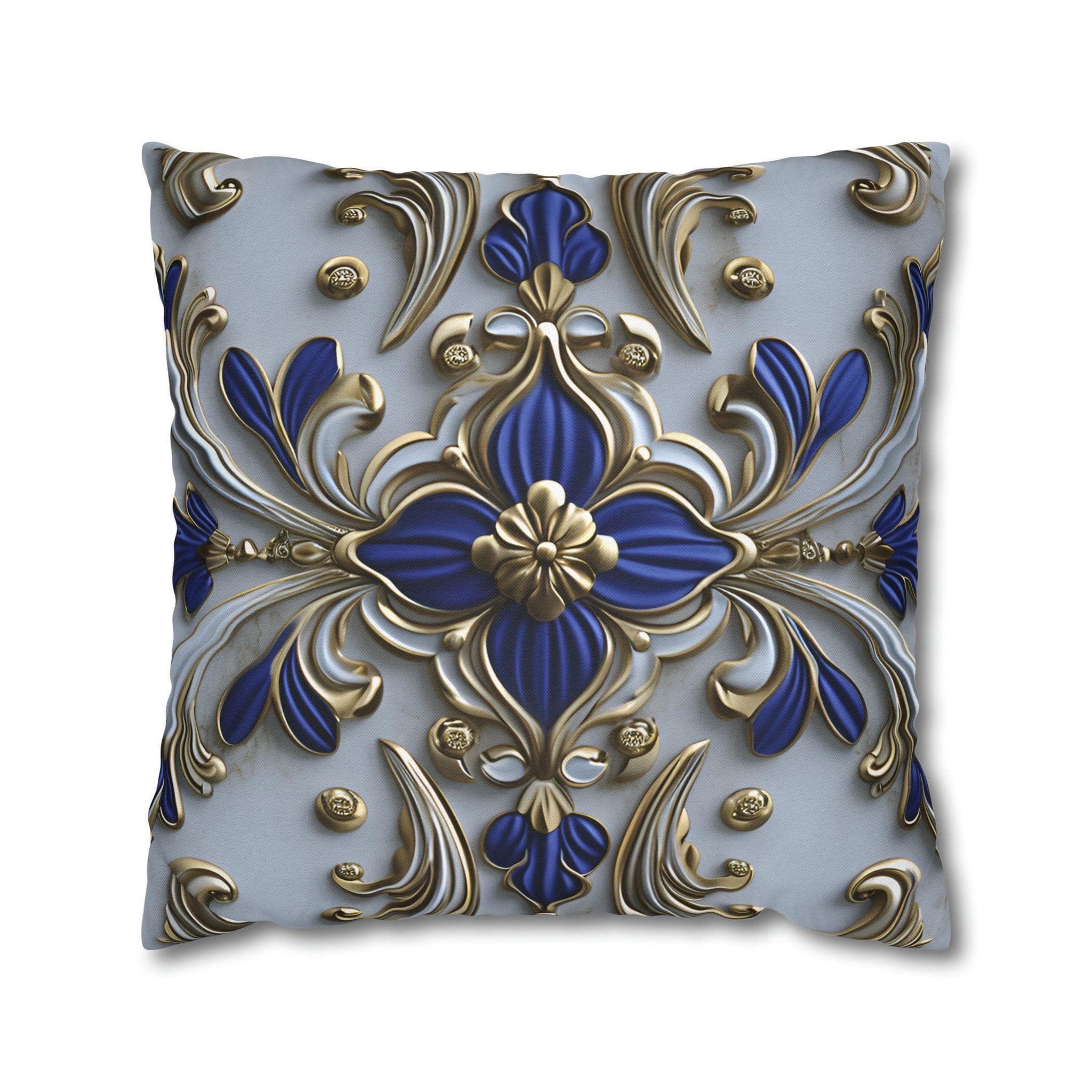 Baroque Floral Throw Pillow Cover: Cobalt Blue & Gold Accent