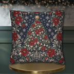 William Morris Christmas Pillow Cover: Navy Blue Poinsettia, Silver Snowflake Vintage Style Holiday