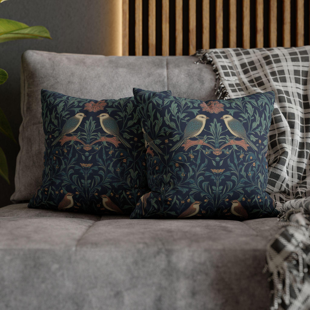 Midnight Songbirds Pillow Cover: William Morris Revival