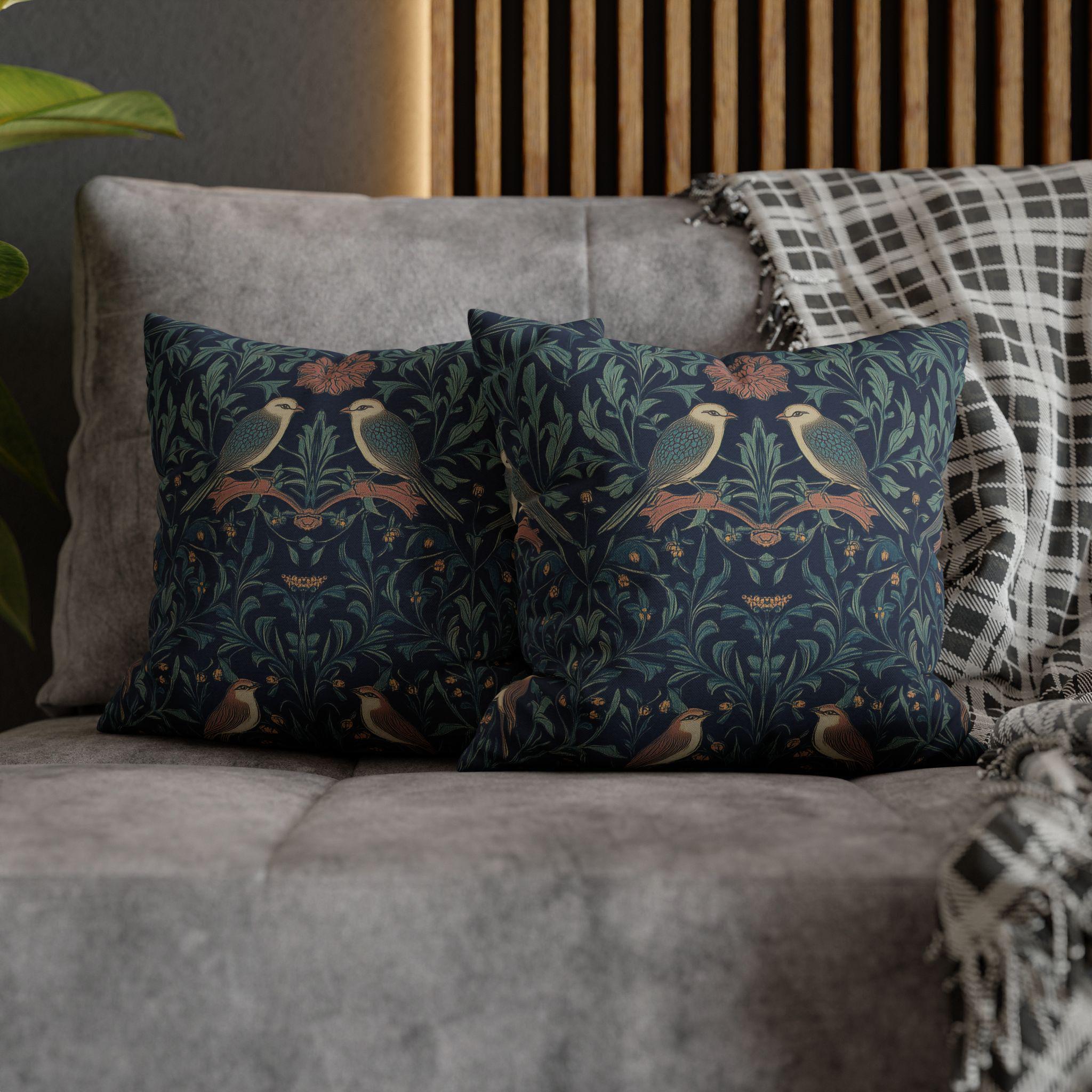 Midnight Songbirds Pillow Cover: William Morris Revival