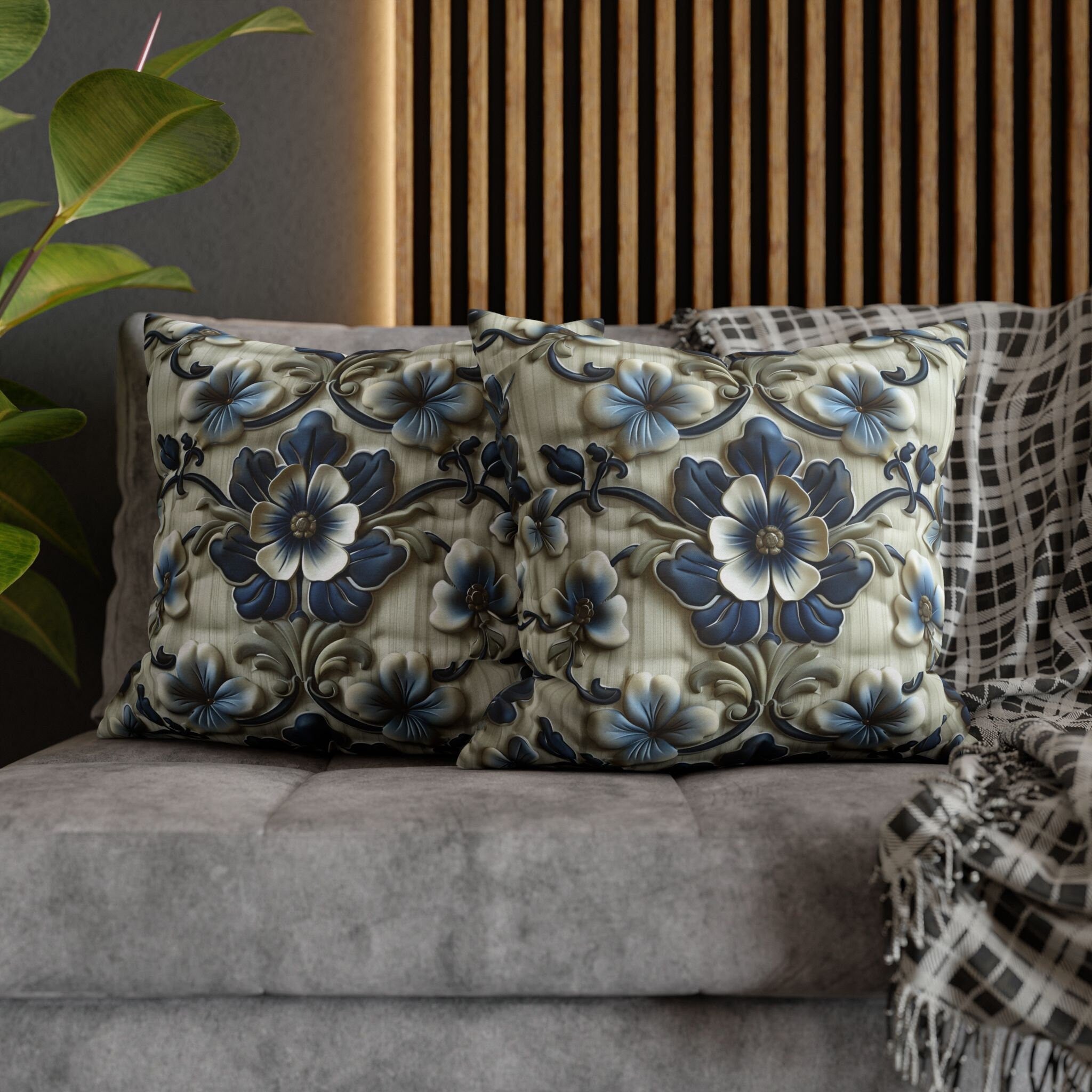 Blue Floral French Country Pillow Cover: Cottagecore Decor