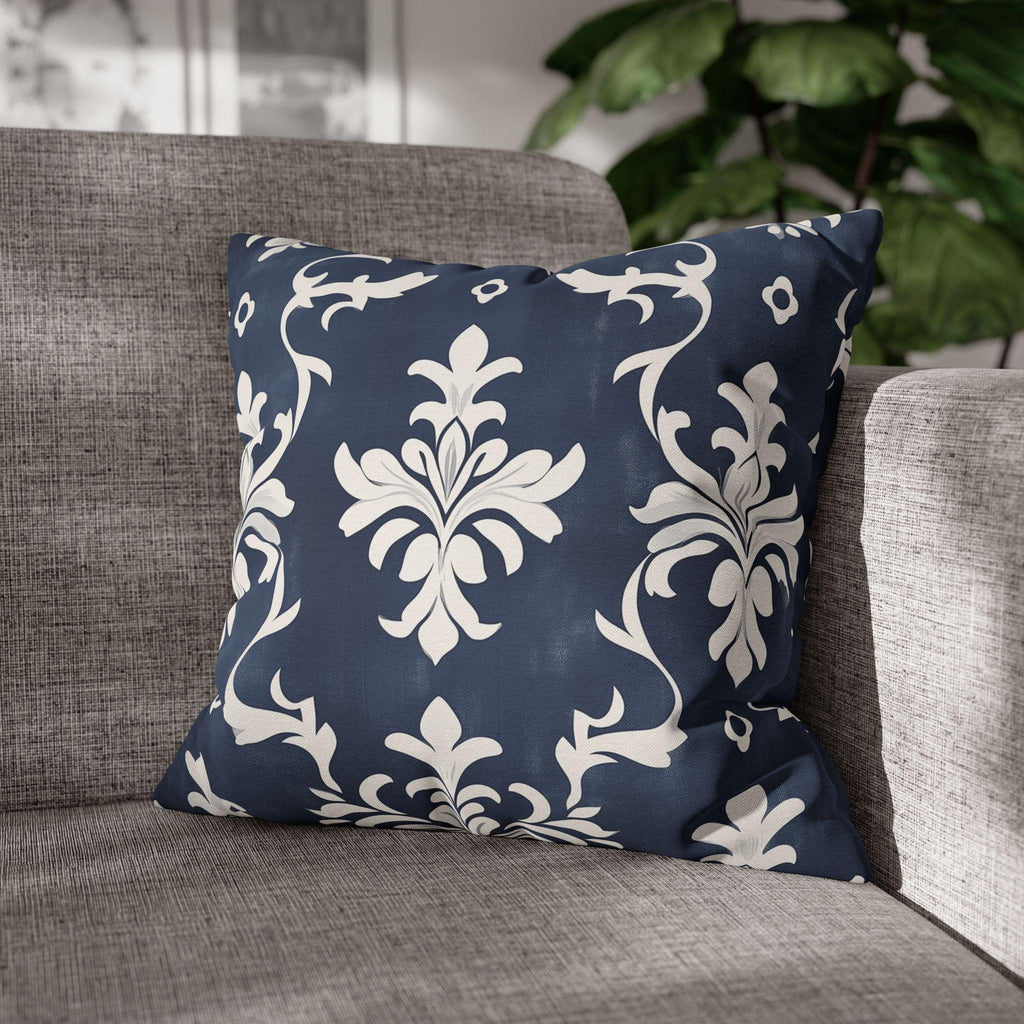 Bold Damask Pattern Pillow Cover, Navy Blue & White Elegant Home Decor