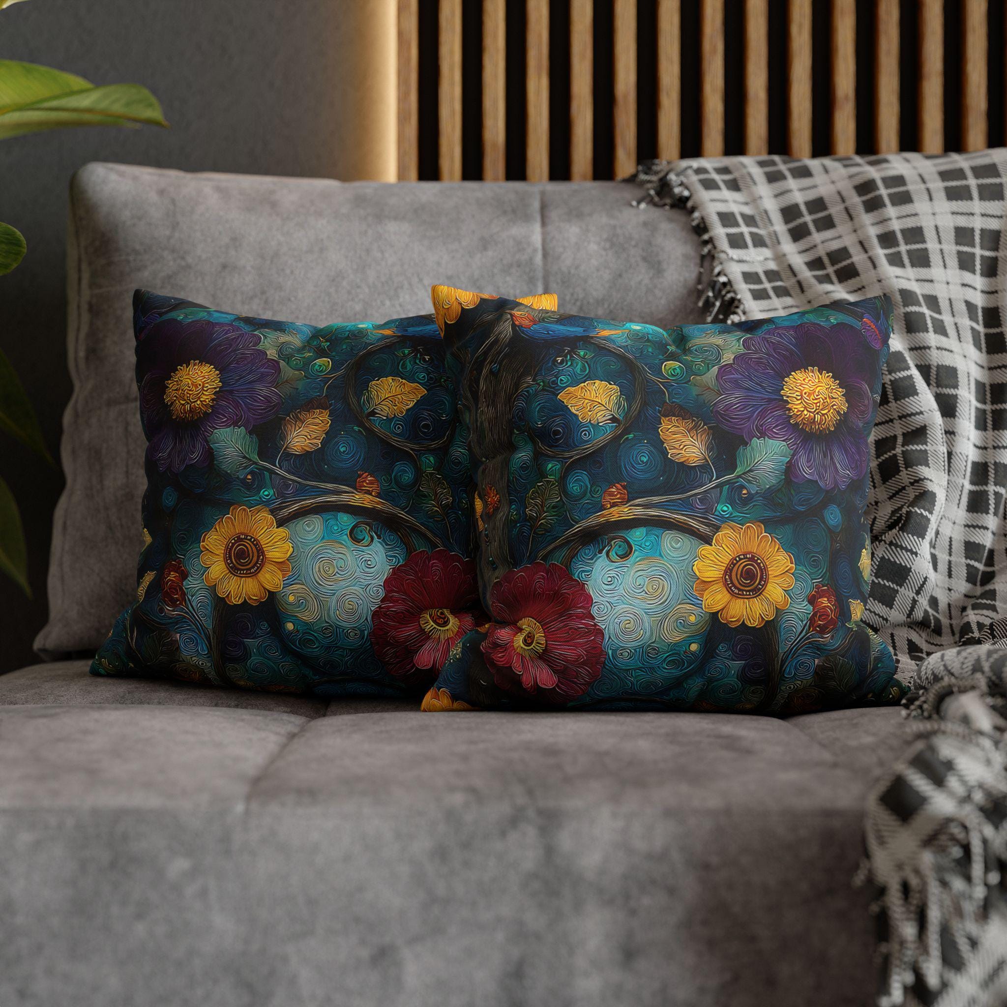Klimt Botanical Pillow Cover: Jewel Tone Art Nouveau Floral Inspired by Gustav Klimt