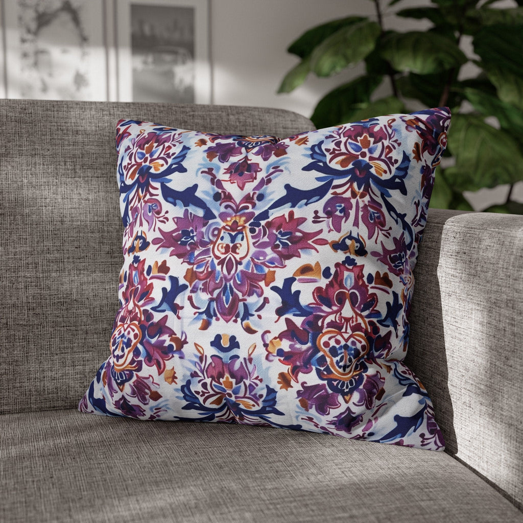 Ikat Floral Medallion Pillow Cover, Purple Blue Red Cushion