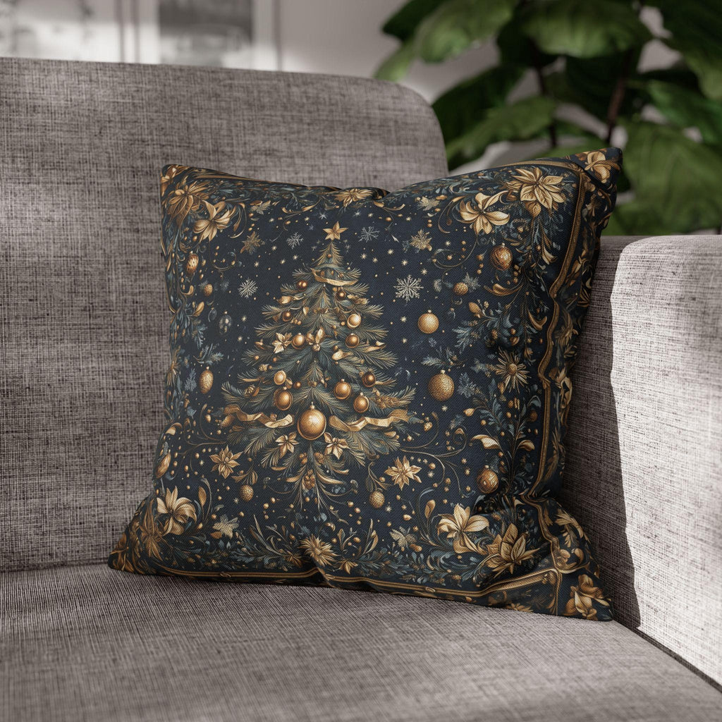 William Morris Inspired Christmas Tree Pillow Cover:  Midnight Blue with Vintage Style Florals