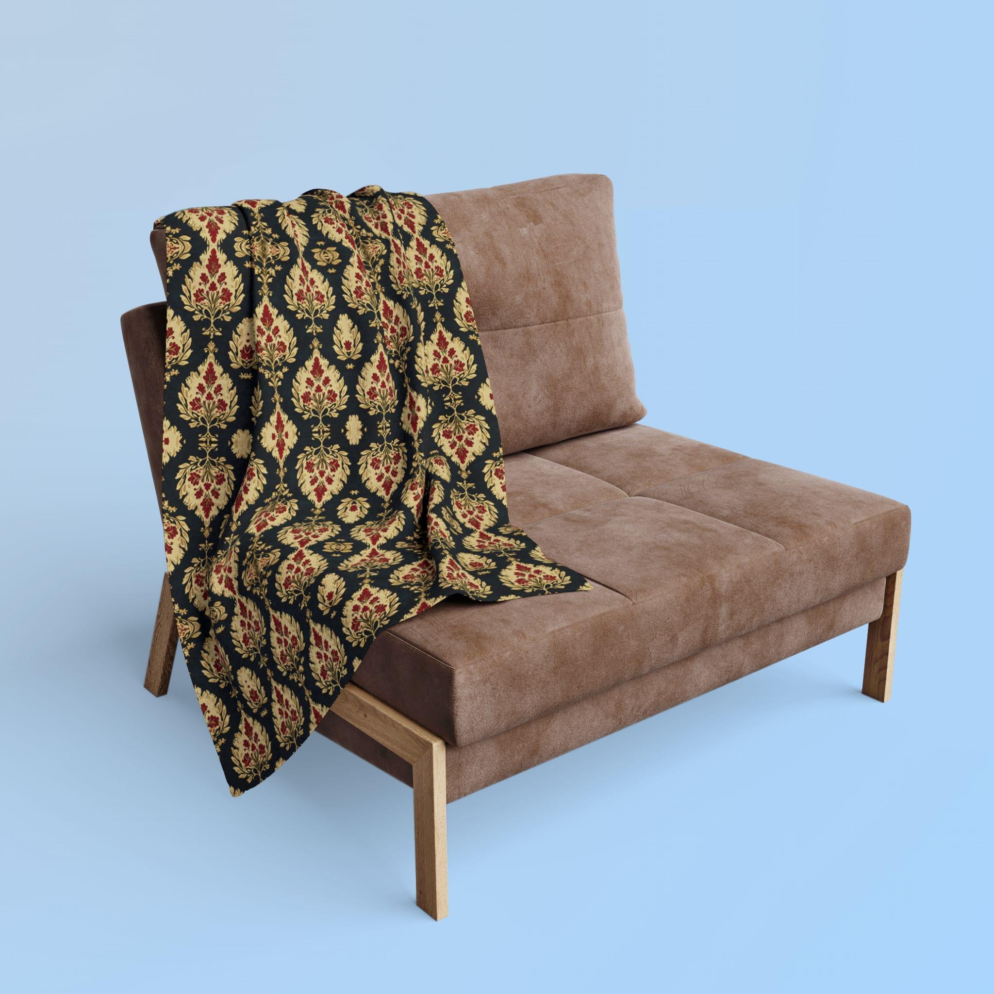 Ikat Fleece Throw Blanket, Red Green Gold Christmas Home Decor