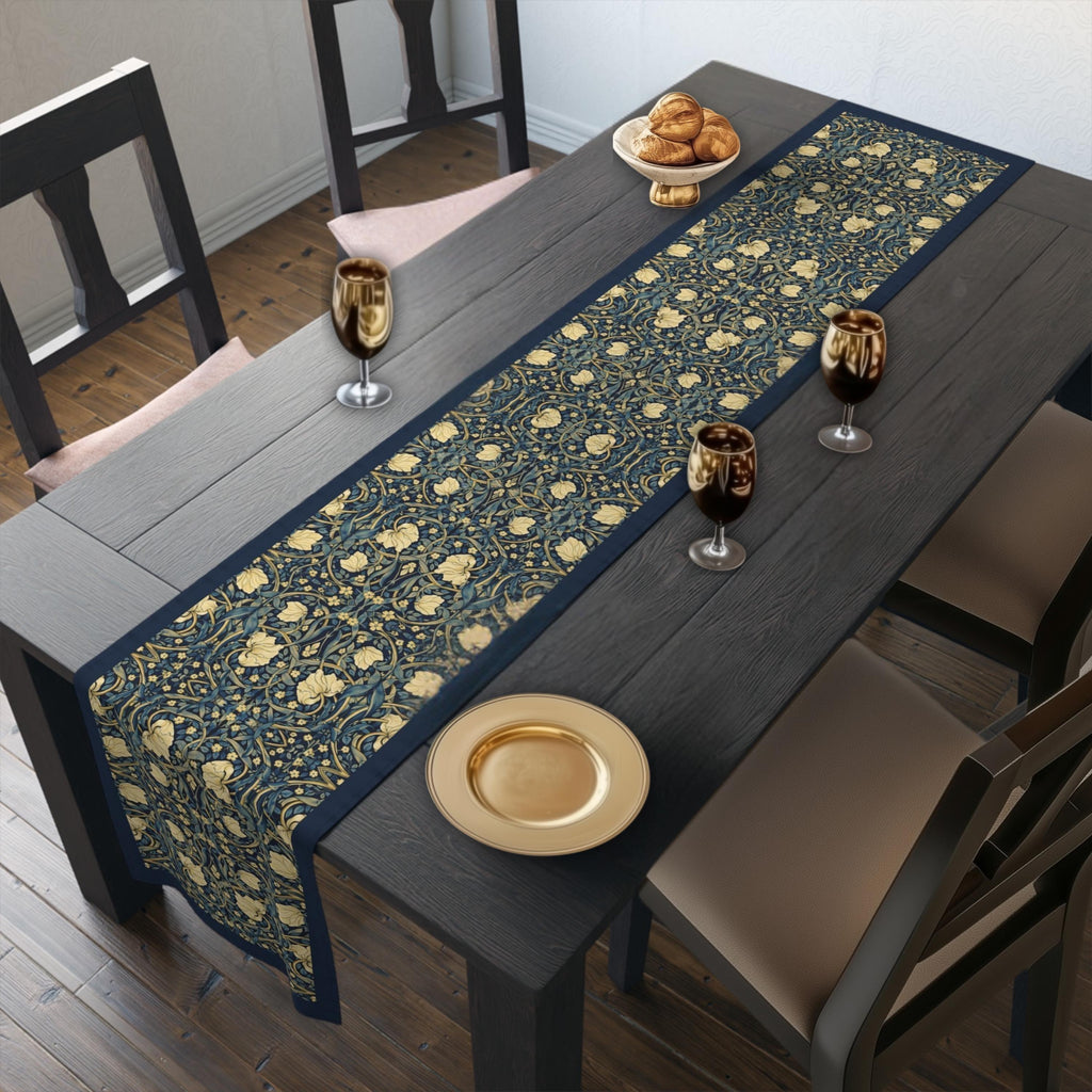 William Morris Table Runner: Navy and Champagne Vintage Pimpernel Reconstructed