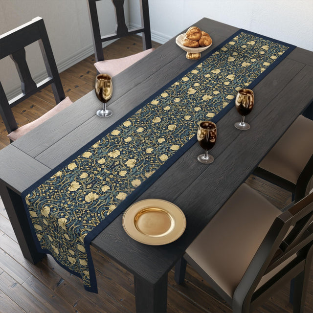 William Morris Table Runner: Navy and Champagne Vintage Pimpernel Reconstructed
