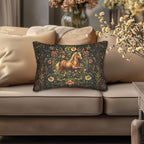 Horse Lumbar Pillow: William Morris Inspired  Golden Equestrian Botanical Floral